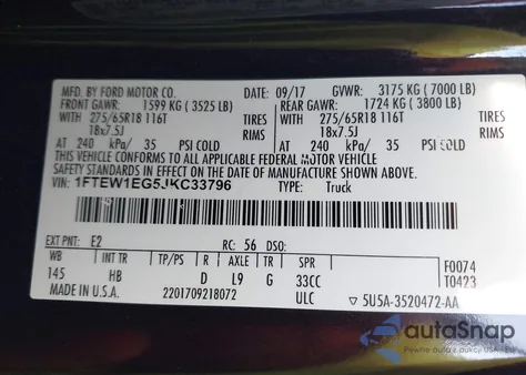 2018 Ford F-150 Lariat z USA, uszkodzony, nr VIN 1FTEW1EG5JKC33796